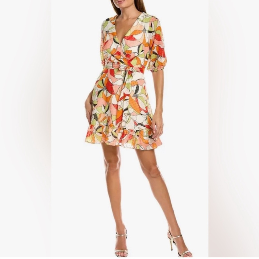 BCBGeneration Orange Peach Green Floral Dress Size 10